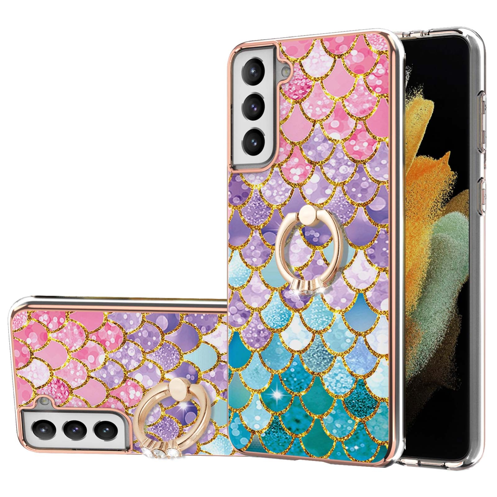 For Samsung Galaxy S21+ 5G Electroplating Pattern IMD TPU Shockproof Case with Rhinestone Ring Holder(Colorful Scales) For Samsung Galaxy S21+ 5G Electroplating Pattern IMD TPU Shockproof Case with Rhinestone Ring Holder(Colorful Scales)
