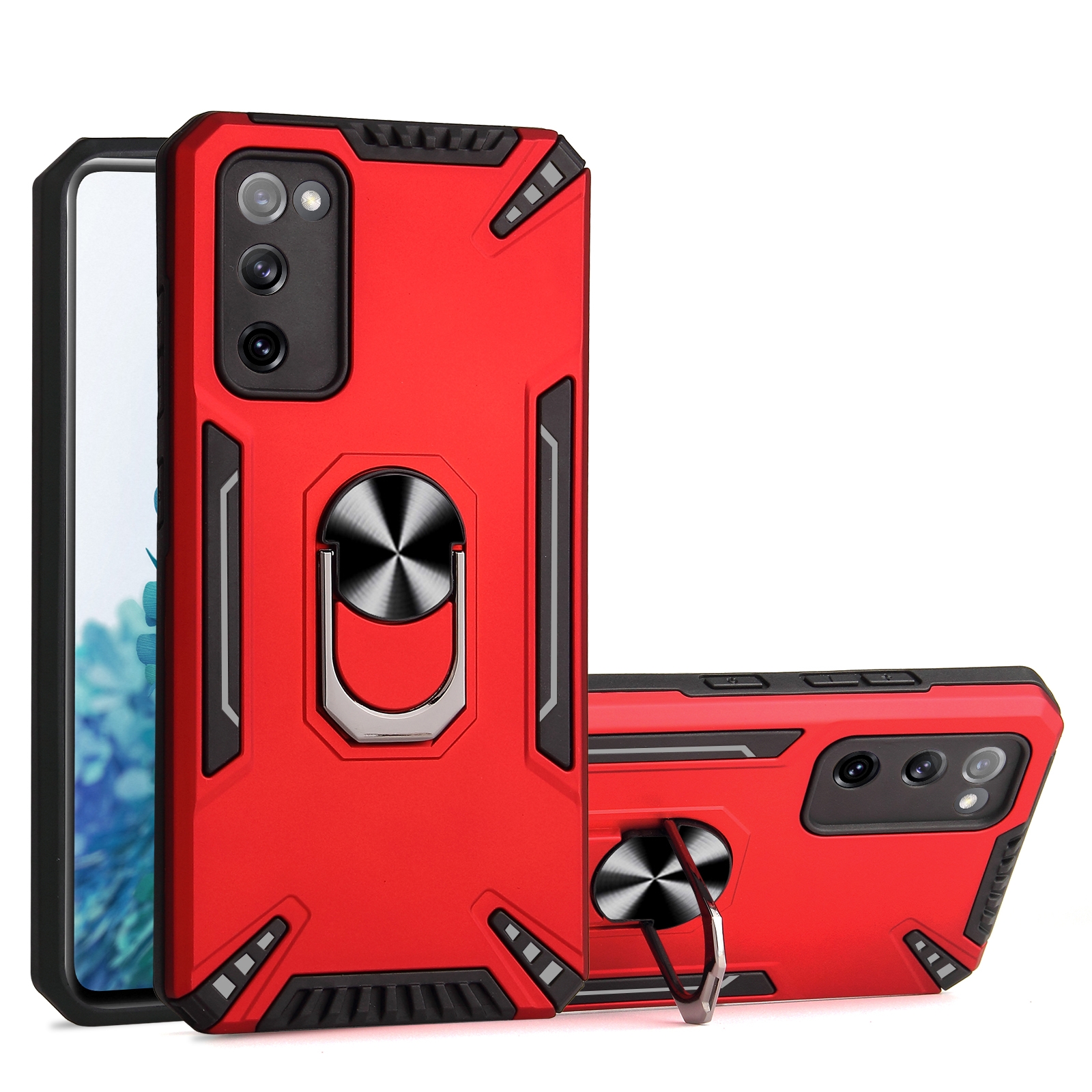 For Samsung Galaxy S20 FE PC + TPU Protective Case with 360 Degrees Rotatable Ring Holder(Red) For Samsung Galaxy S20 FE PC + TPU Protective Case with 360 Degrees Rotatable Ring Holder(Red)
