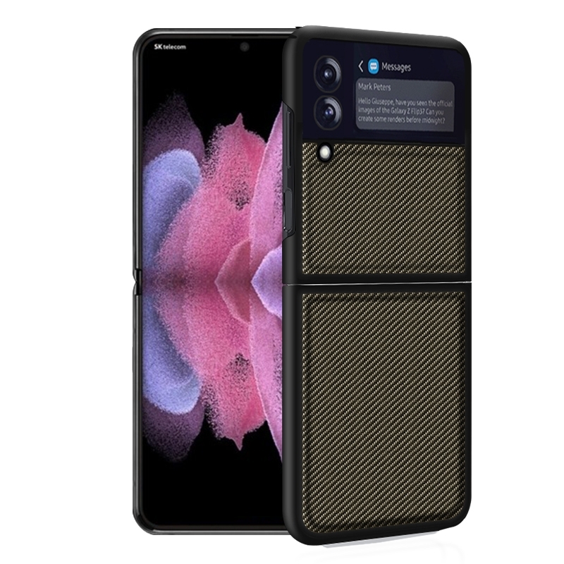 For Samsung Galaxy Z Flip4 Solid Color Carbon Fiber Texture PU Shockproof Phone Case (Gold) For Samsung Galaxy Z Flip4 Solid Color Carbon Fiber Texture PU Shockproof Phone Case (Gold)