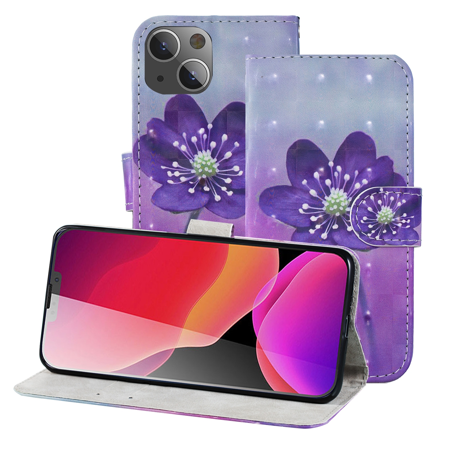 For iPhone 13 mini 3D Painting Pattern Coloured Drawing Horizontal Flip PU Leather Case with Holder & Card Slots & Wallet (Purple Flower) For iPhone 13 mini 3D Painting Pattern Coloured Drawing Horizontal Flip PU Leather Case with Holder & Card Slots & Wallet (Purple Flower)