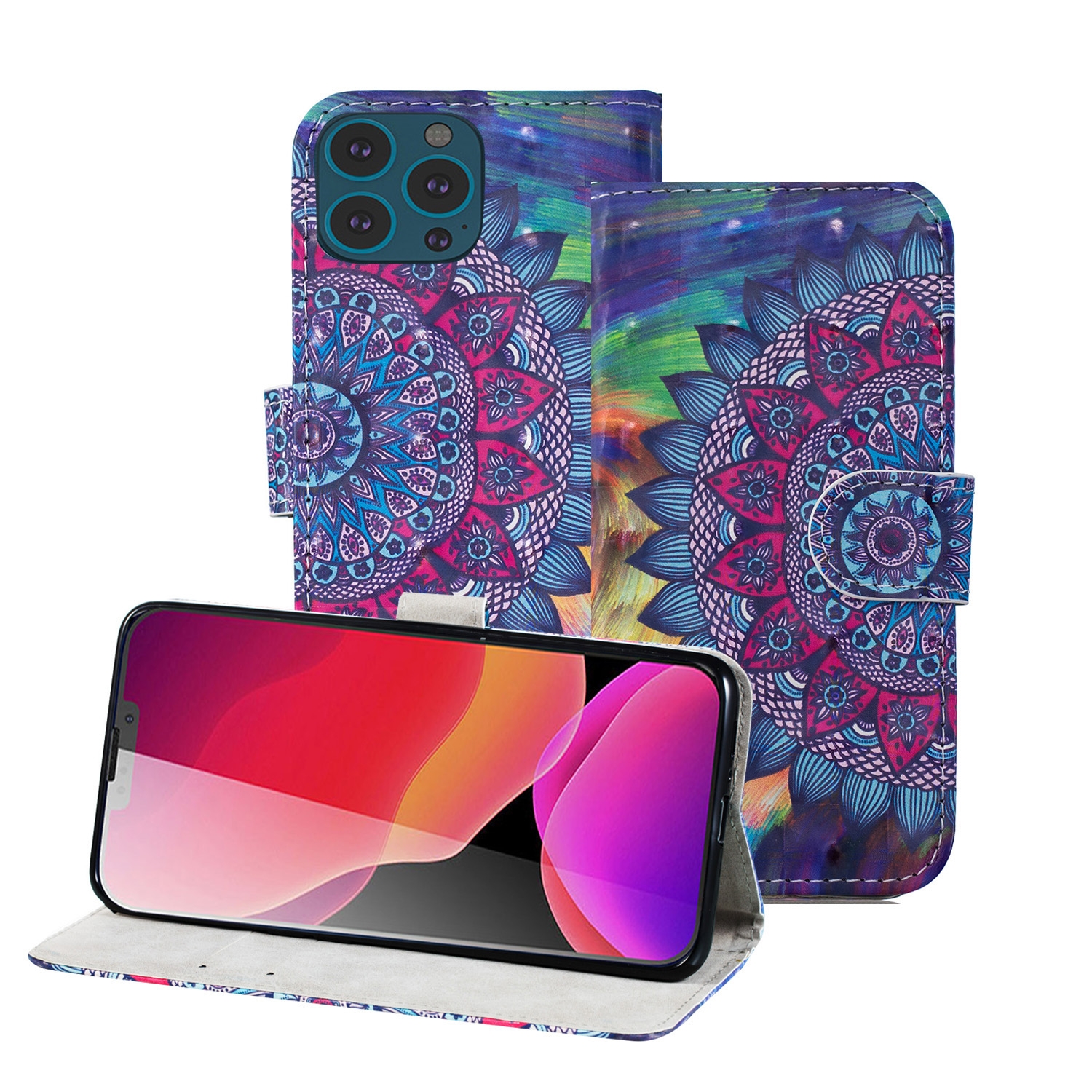 For iPhone 13 Pro Max 3D Painting Pattern Coloured Drawing Horizontal Flip PU Leather Case with Holder & Card Slots & Wallet (Oil Painting Mandala) For iPhone 13 Pro Max 3D Painting Pattern Coloured Drawing Horizontal Flip PU Leather Case with Holder & Card Slots & Wallet (Oil Painting Mandala)
