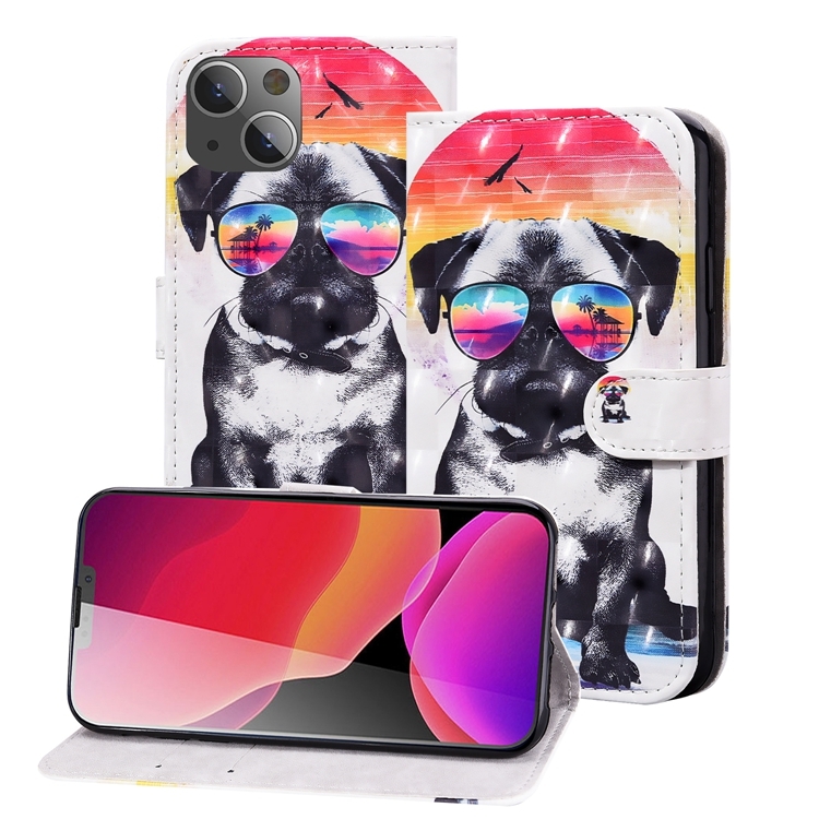 For iPhone 13 mini 3D Painted Pattern Horizontal Flip Leather Case with Holder & Wallet & Card slot & Lanyard (Glasses Dog) For iPhone 13 mini 3D Painted Pattern Horizontal Flip Leather Case with Holder & Wallet & Card slot & Lanyard (Glasses Dog)