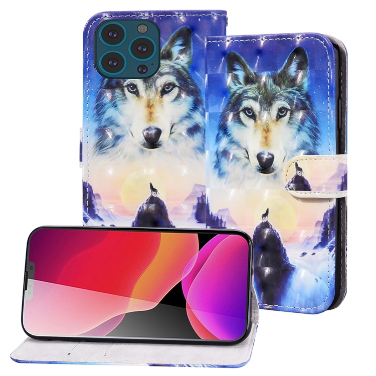 For iPhone 13 Pro Max 3D Painted Pattern Horizontal Flip Leather Case with Holder & Wallet & Card slot & Lanyard (Sunrise Wolf)