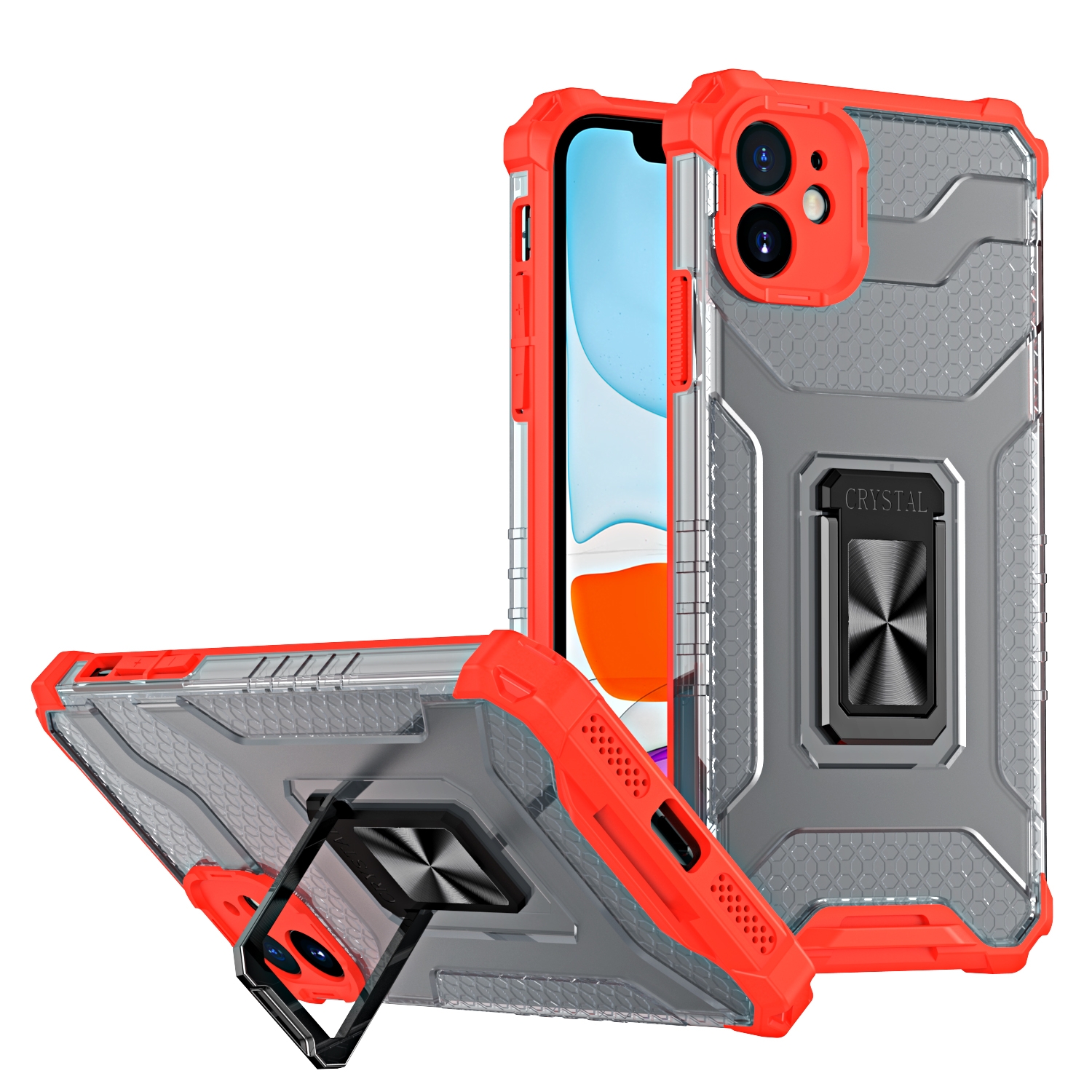 For iPhone 11 Pro Armor Clear PC + TPU Shockproof Case with Metal Ring Holder (Red Transparent Grey) For iPhone 11 Pro Armor Clear PC + TPU Shockproof Case with Metal Ring Holder (Red Transparent Grey)