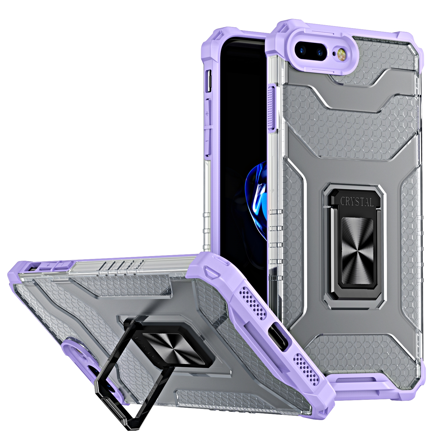 For iPhone SE 2022 / SE 2020 / 8 / 7 Armor Clear PC + TPU Shockproof Case with Metal Ring Holder(Purple Transparent Grey) For iPhone SE 2022 / SE 2020 / 8 / 7 Armor Clear PC + TPU Shockproof Case with Metal Ring Holder(Purple Transparent Grey)