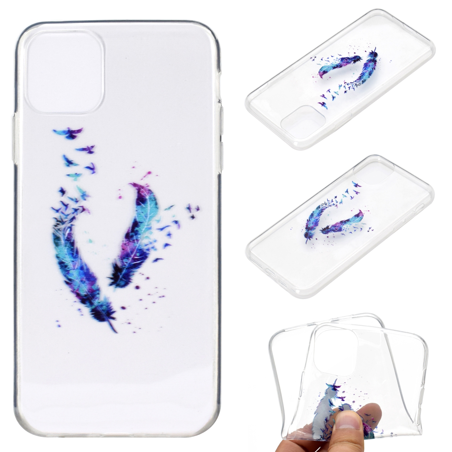 For iPhone 13 mini Coloured Drawing Pattern Transparent TPU Protective Case (Feather) For iPhone 13 mini Coloured Drawing Pattern Transparent TPU Protective Case (Feather)