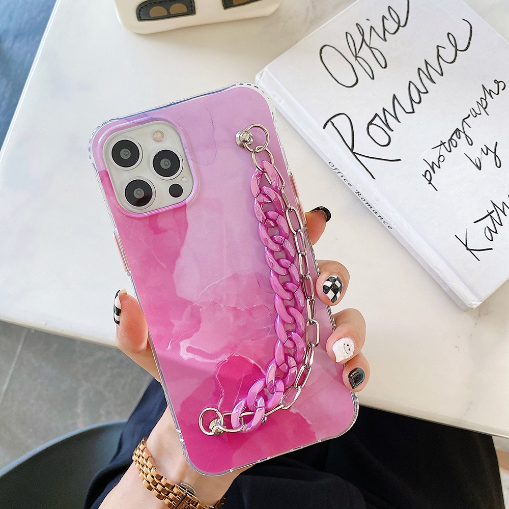 For iPhone 12 / 12 Pro Azure Stone Pattern + Bracelet TPU Phone Protective Case(Pink) For iPhone 12 / 12 Pro Azure Stone Pattern + Bracelet TPU Phone Protective Case(Pink)