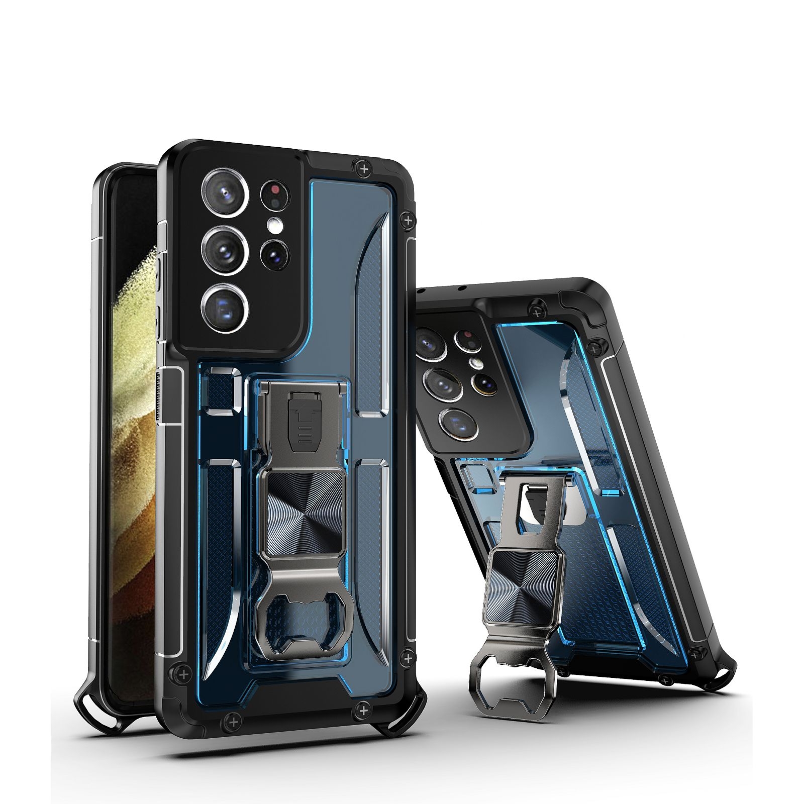 PC + TPU Shockproof Protective Case with Corkscrew Holder For Samsung Galaxy S21 Ultra 5G(Sapphire Blue)