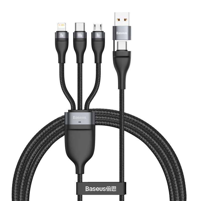 Baseus Flash Series 100W USB-A + USB-C / Type-C to USB-C / Type-C + 8 Pin + Micro USB Two-for-three Data Cable(Grey Black)