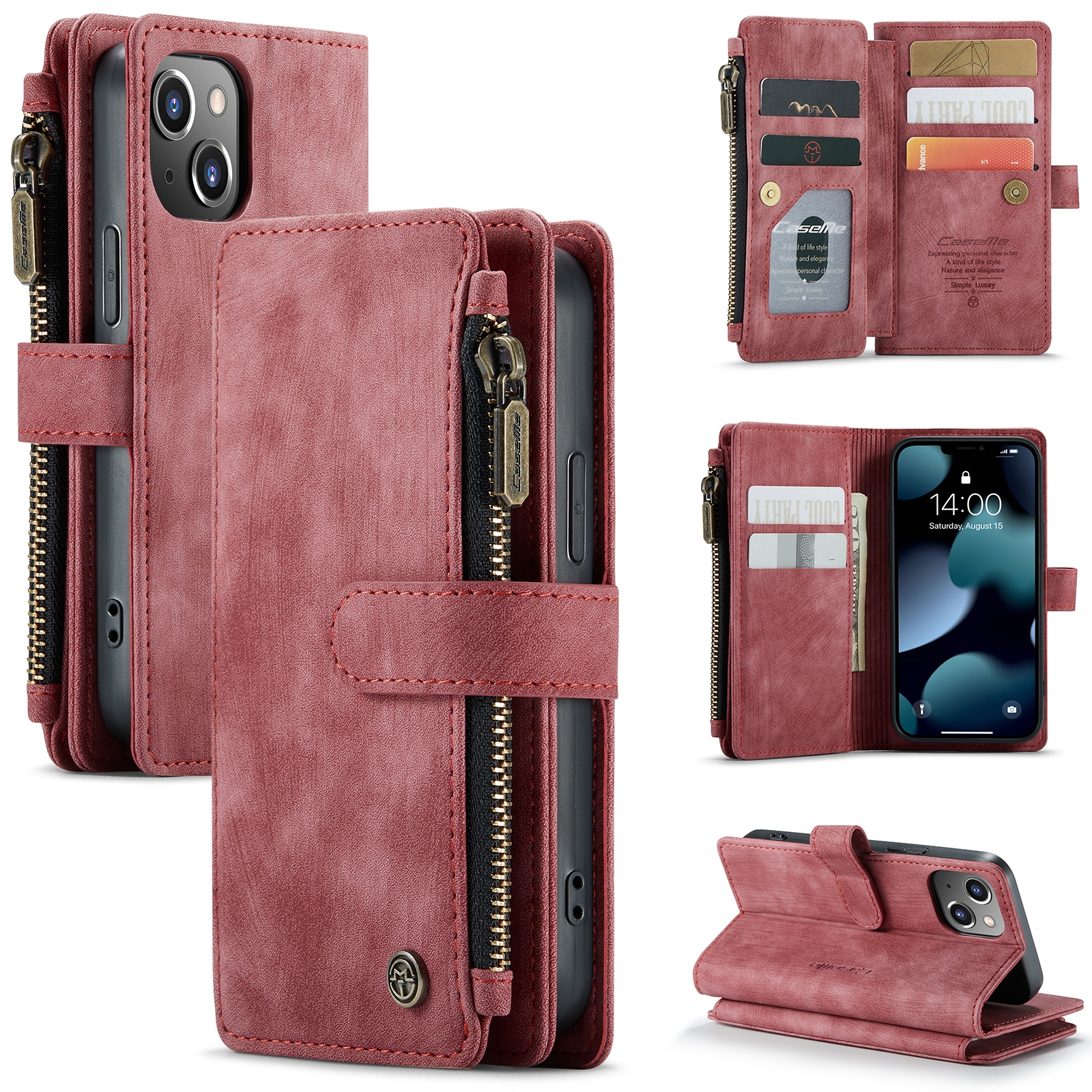 For iPhone 13 mini CaseMe-C30 PU + TPU Multifunctional Horizontal Flip Leather Case with Holder & Card Slot & Wallet & Zipper Pocket (Red) For iPhone 13 mini CaseMe-C30 PU + TPU Multifunctional Horizontal Flip Leather Case with Holder & Card Slot & Wallet & Zipper Pocket (Red)