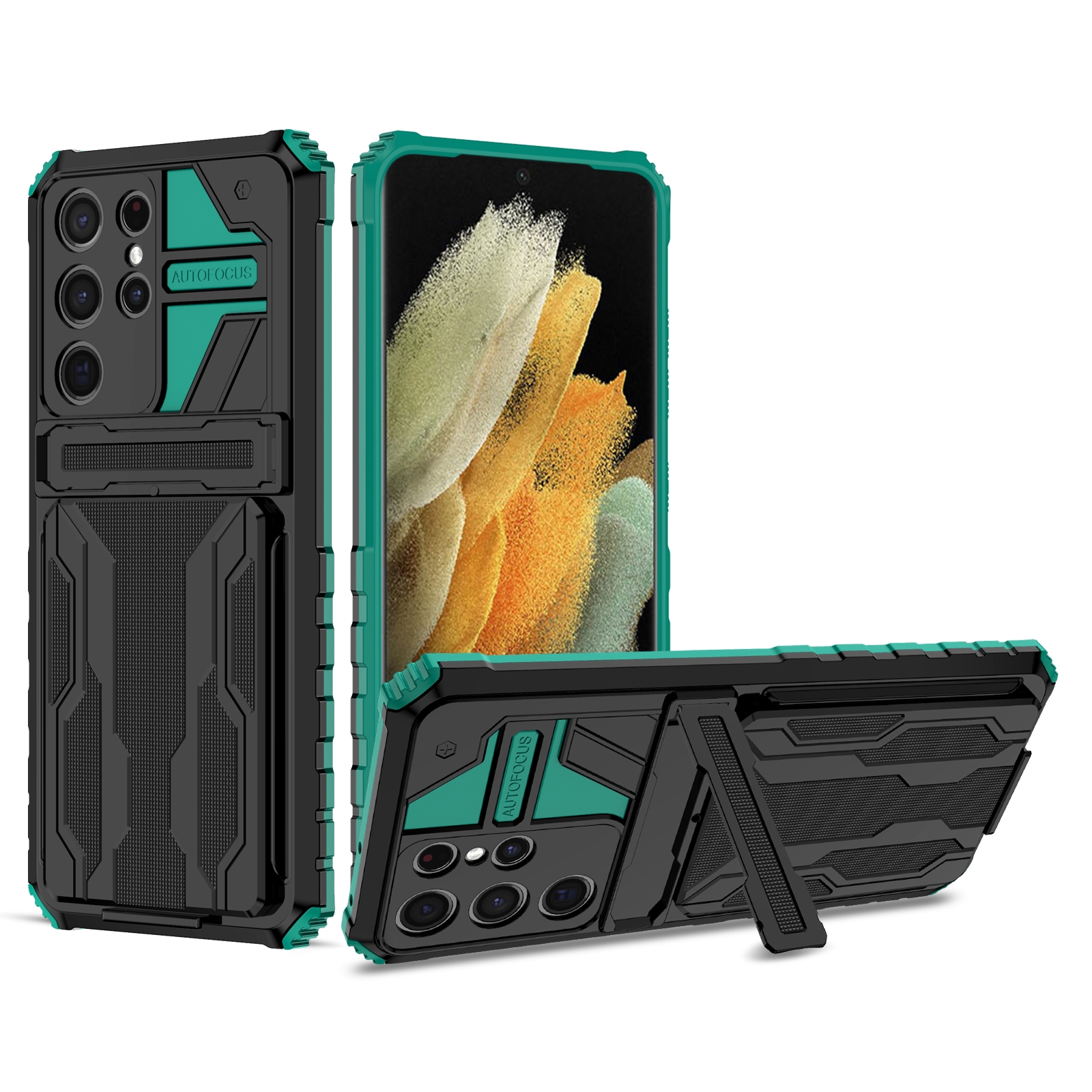 For Samsung Galaxy S21 5G Armor Card PC + TPU Shockproof Case with Card Slot & Invisible Holder(Dark Green) For Samsung Galaxy S21 5G Armor Card PC + TPU Shockproof Case with Card Slot & Invisible Holder(Dark Green)