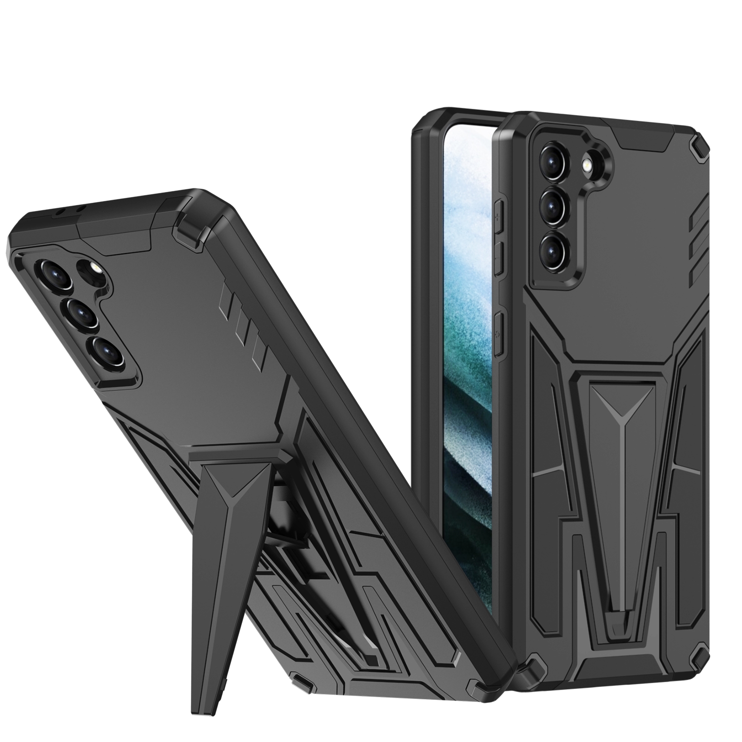 For Samsung Galaxy S21 5G Super V Armor PC + TPU Shockproof Case with Invisible Holder(Black) For Samsung Galaxy S21 5G Super V Armor PC + TPU Shockproof Case with Invisible Holder(Black)