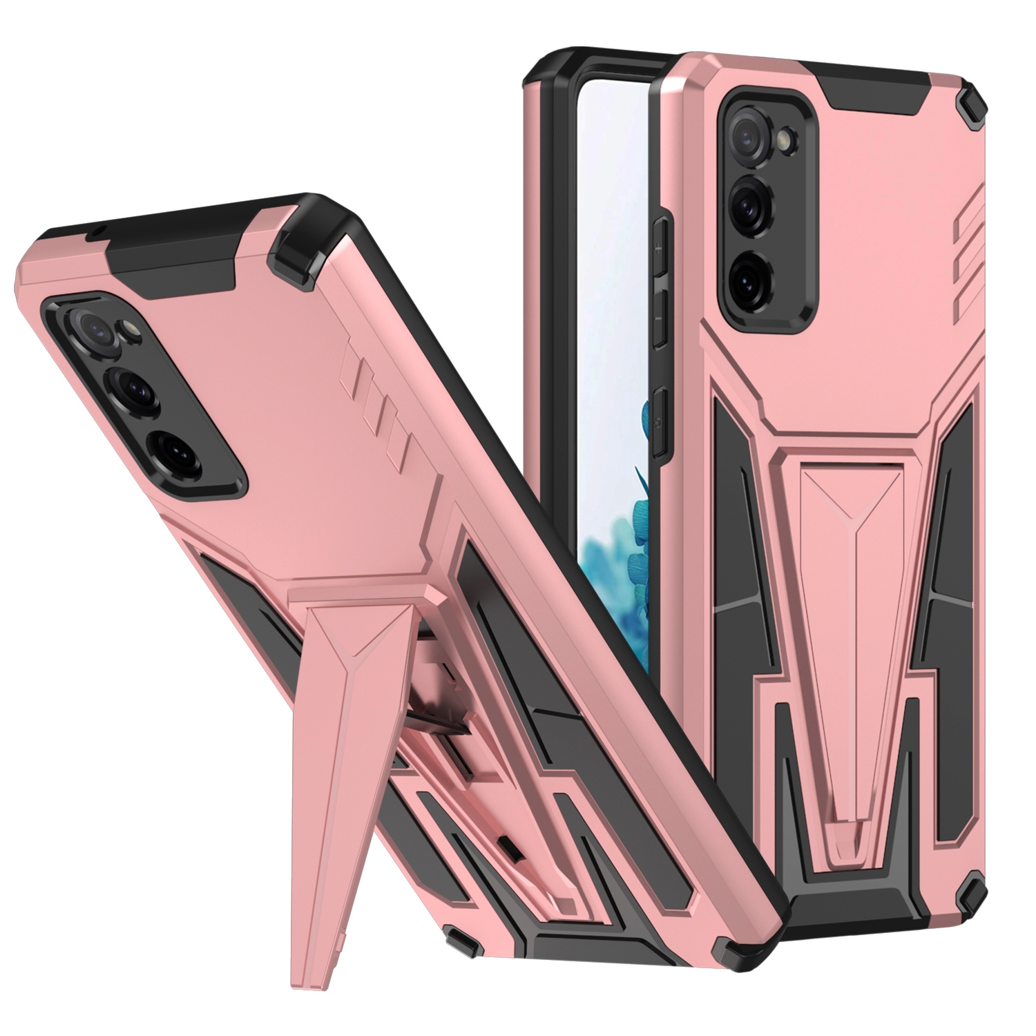 For Samsung Galaxy S20 FE Super V Armor PC + TPU Shockproof Case with Invisible Holder(Rose Gold) For Samsung Galaxy S20 FE Super V Armor PC + TPU Shockproof Case with Invisible Holder(Rose Gold)