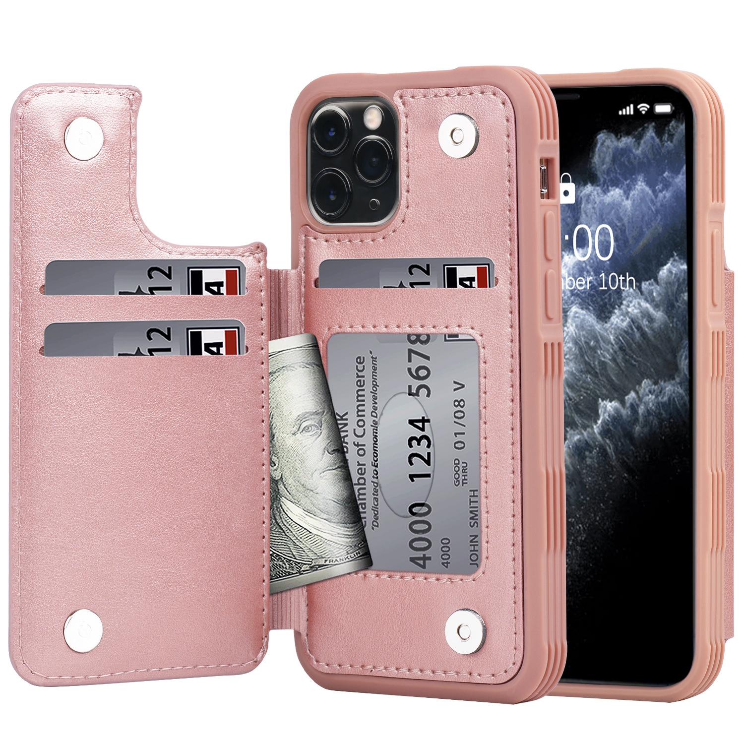 PU + TPU Shockproof Protective Case with Card Slot & Wallet For iPhone 11 Pro Max(Rose Gold)