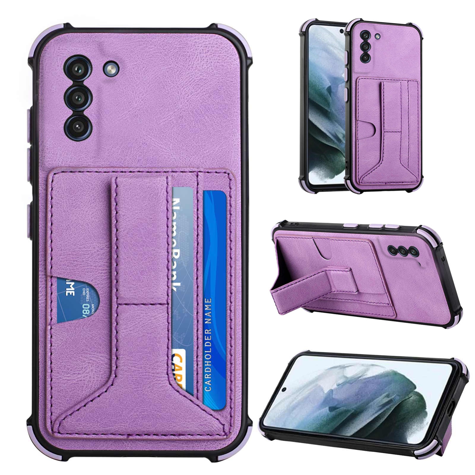 For Samsung Galaxy S21+ 5G Dream PU + TPU Four-corner Shockproof Back Cover Case with Card Slots & Holder(Purple) For Samsung Galaxy S21+ 5G Dream PU + TPU Four-corner Shockproof Back Cover Case with Card Slots & Holder(Purple)