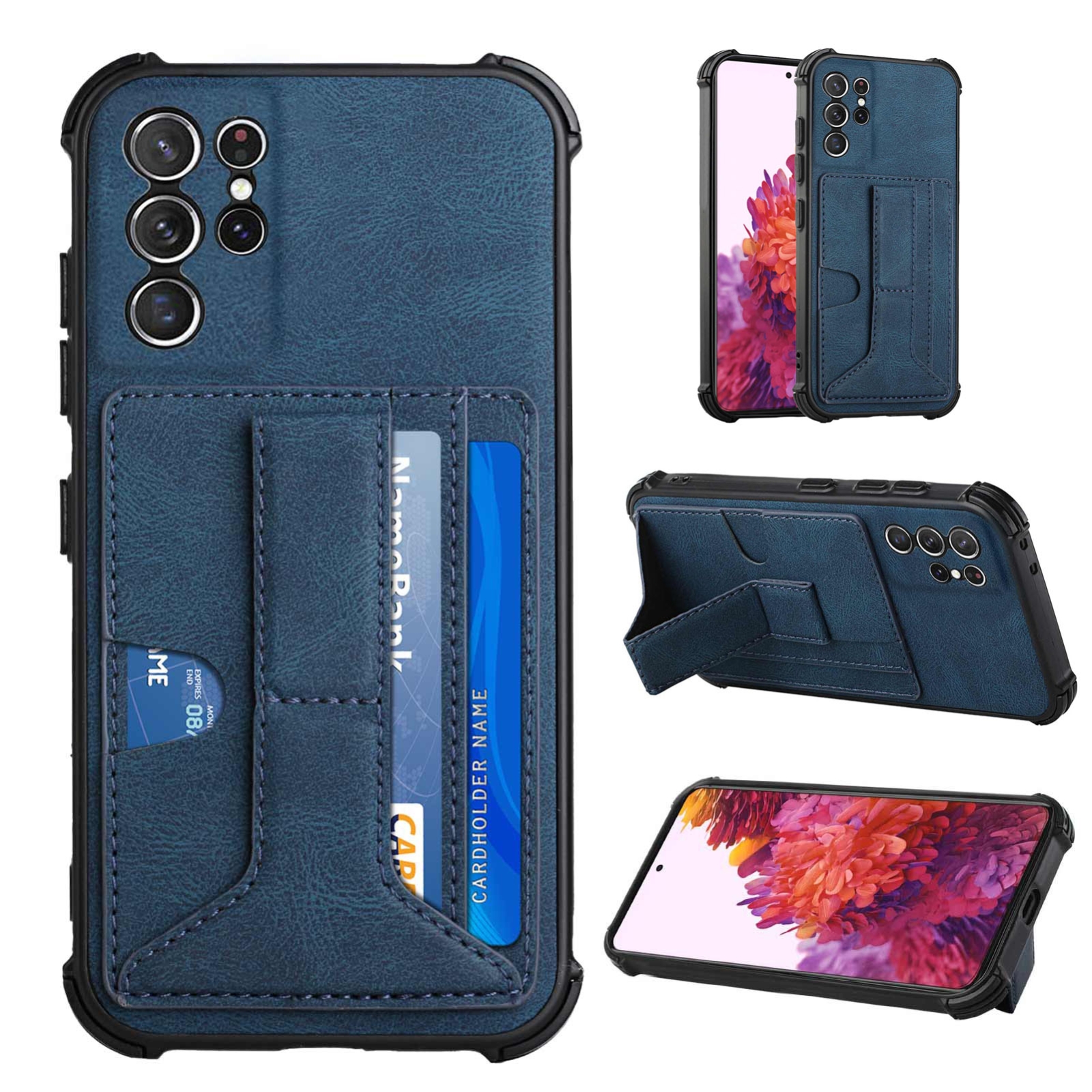 For Samsung Galaxy S21 Ultra 5G Dream PU + TPU Four-corner Shockproof Back Cover Case with Card Slots & Holder(Blue) For Samsung Galaxy S21 Ultra 5G Dream PU + TPU Four-corner Shockproof Back Cover Case with Card Slots & Holder(Blue)