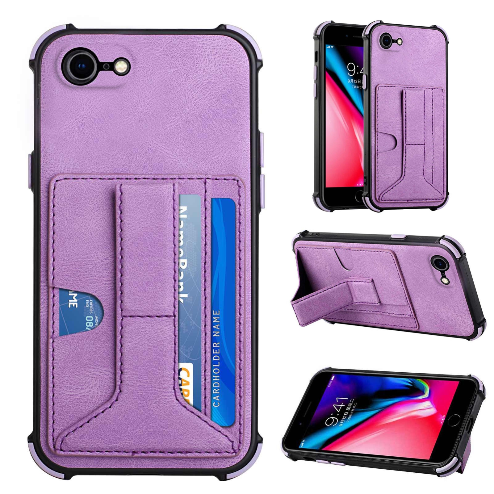 For iPhone SE 2022 / SE 2020 / 8 / 7 Dream PU+TPU Four-corner Shockproof Back Cover Case with Card Slots & Holder(Purple) For iPhone SE 2022 / SE 2020 / 8 / 7 Dream PU+TPU Four-corner Shockproof Back Cover Case with Card Slots & Holder(Purple)