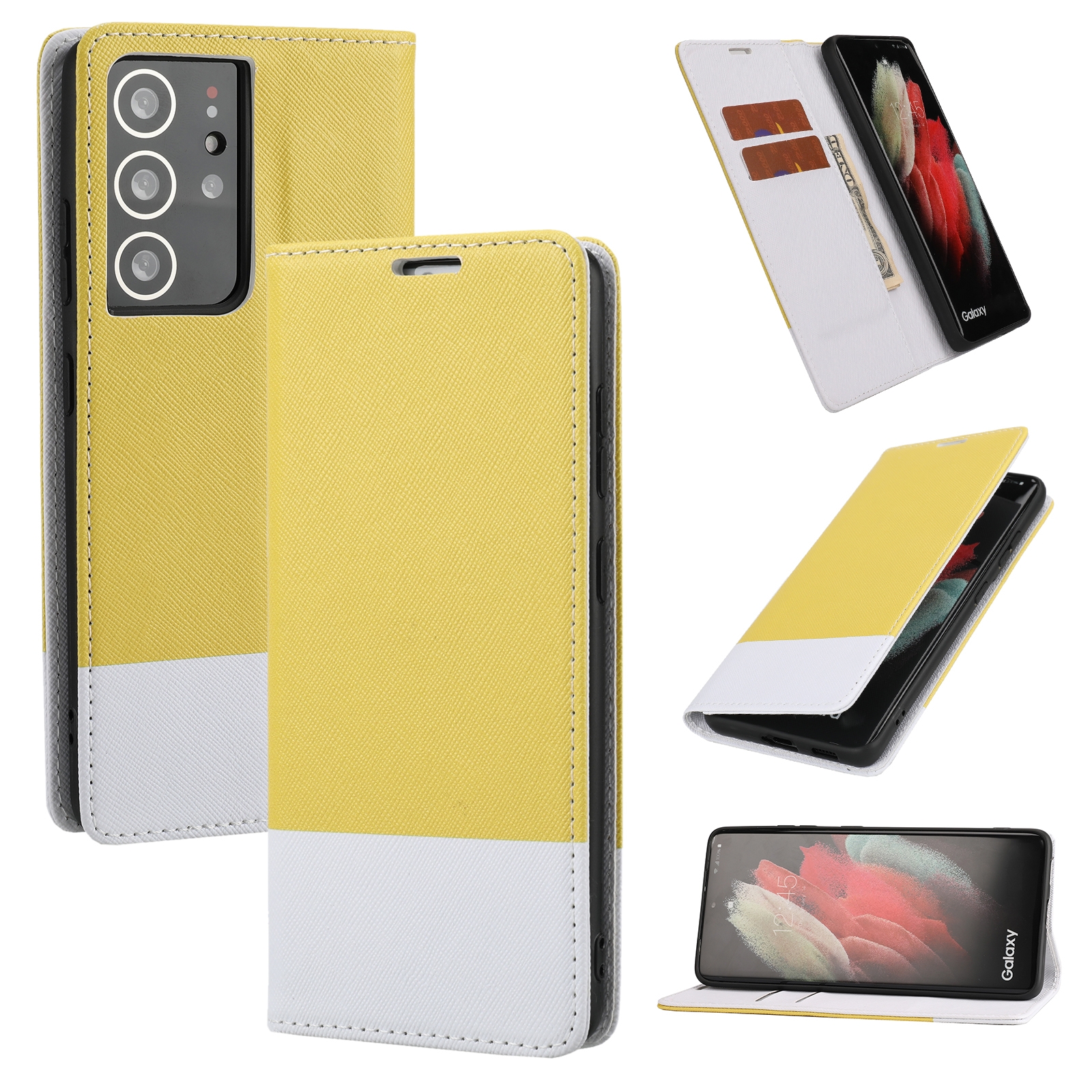 For Samsung Galaxy S21 Ultra 5G Cross Texture Magnetic Horizontal Flip Leather Case with Card Slots & Holder & Wallet(Yellow) For Samsung Galaxy S21 Ultra 5G Cross Texture Magnetic Horizontal Flip Leather Case with Card Slots & Holder & Wallet(Yellow)