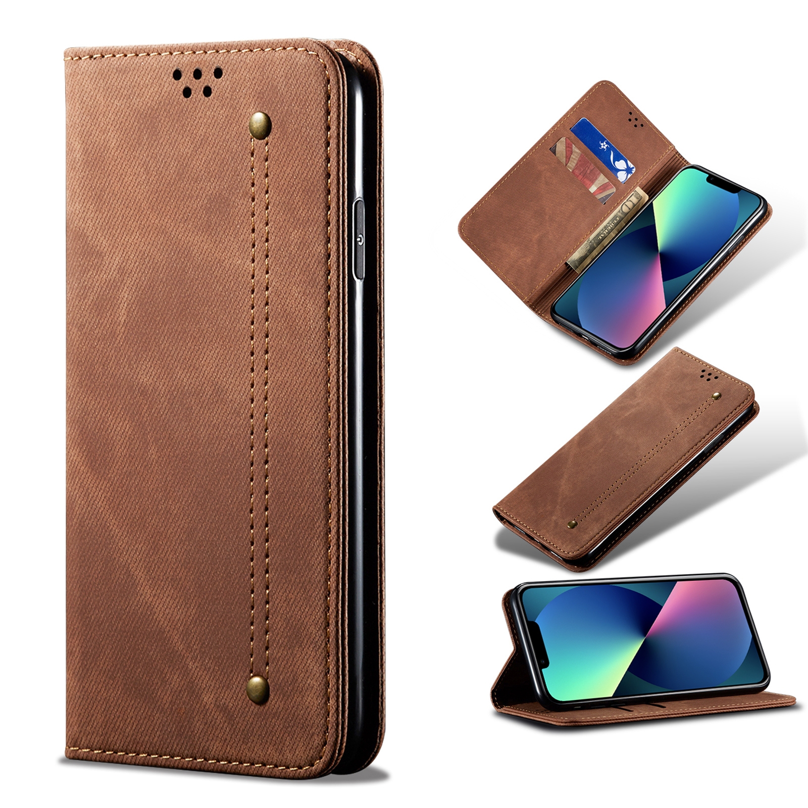 For iPhone 13 mini Denim Texture Casual Style Horizontal Flip Leather Case with Holder & Card Slots & Wallet (Brown) For iPhone 13 mini Denim Texture Casual Style Horizontal Flip Leather Case with Holder & Card Slots & Wallet (Brown)
