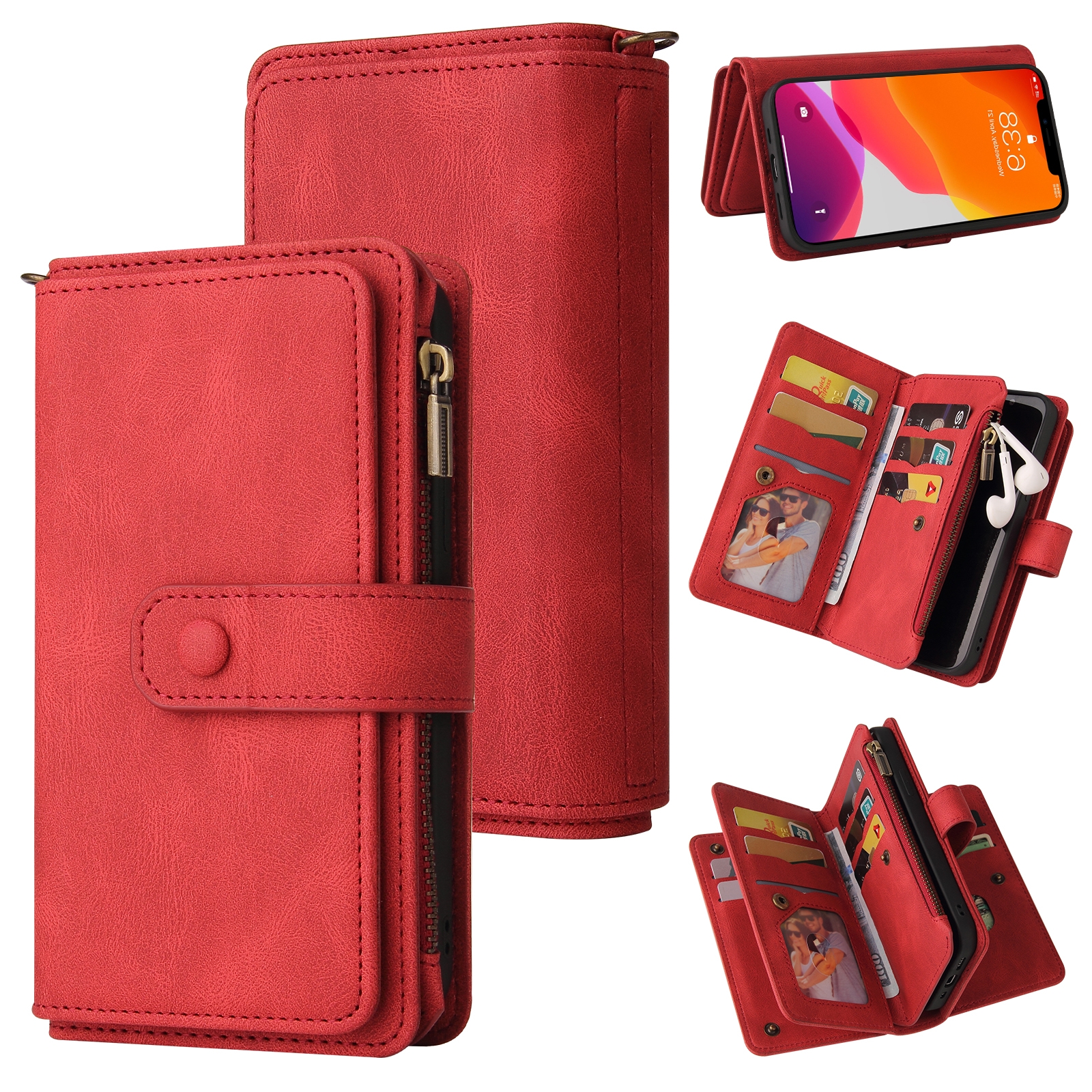 For iPhone 12 Pro Max Skin Feel PU + TPU Horizontal Flip Leather Case with Holder & 15 Cards Slot & Wallet & Zipper Pocket & Lanyard(Red) For iPhone 12 Pro Max Skin Feel PU + TPU Horizontal Flip Leather Case with Holder & 15 Cards Slot & Wallet & Zipper Pocket & Lanyard(Red)