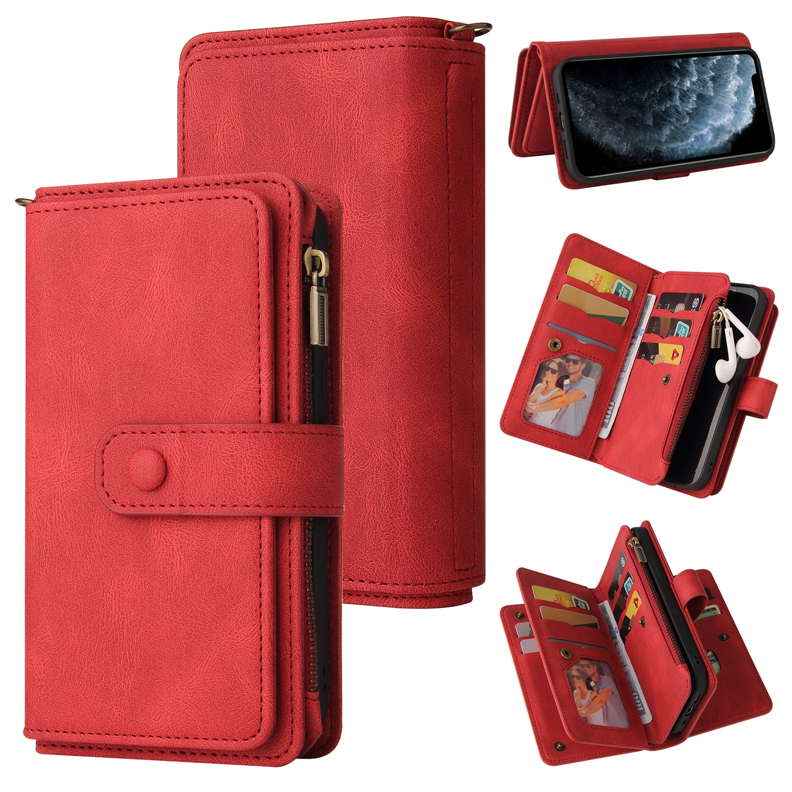 Skin Feel PU + TPU Horizontal Flip Leather Case with Holder & 15 Cards Slot & Wallet & Zipper Pocket & Lanyard For iPhone 11 Pro(Red) Skin Feel PU + TPU Horizontal Flip Leather Case with Holder & 15 Cards Slot & Wallet & Zipper Pocket & Lanyard For iPhone 11 Pro(Red)