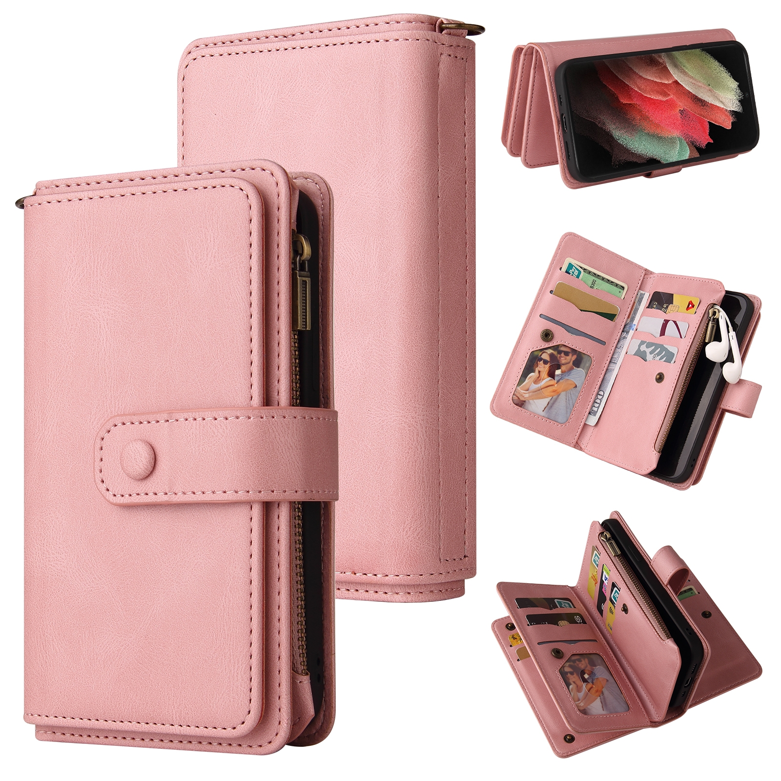 For Samsung Galaxy S21 Ultra 5G Skin Feel PU + TPU Horizontal Flip Leather Case with Holder & 15 Cards Slot & Wallet & Zipper Pocket & Lanyard(Pink) For Samsung Galaxy S21 Ultra 5G Skin Feel PU + TPU Horizontal Flip Leather Case with Holder & 15 Cards Slot & Wallet & Zipper Pocket & Lanyard(Pink)