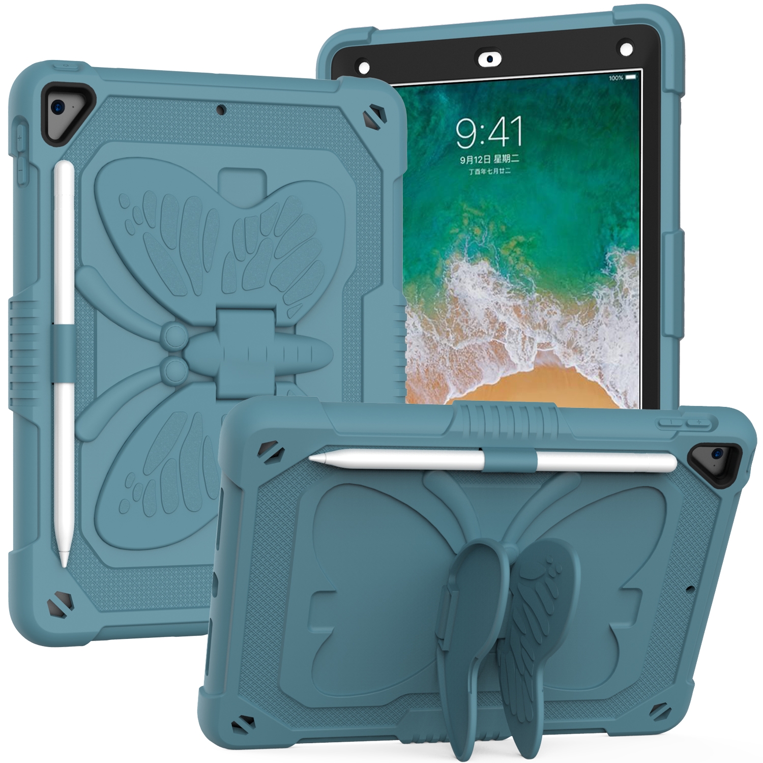Pure Color PC + Silicone Anti-drop Protective Case with Butterfly Shape Holder & Pen Slot For iPad 9.7 2018 & 2017 / Pro 9.7 inch / Air 2 / 6(Dark Green) Pure Color PC + Silicone Anti-drop Protective Case with Butterfly Shape Holder & Pen Slot For iPad 9.7 2018 & 2017 / Pro 9.7 inch / Air 2 / 6(Dark Green)