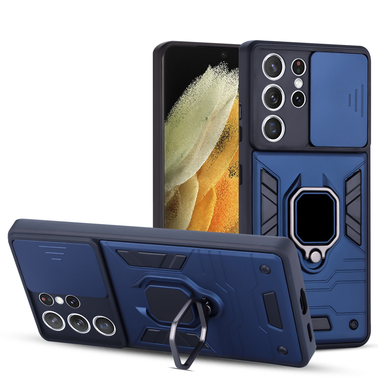 For Samsung Galaxy S21 5G Warrior Armor Sliding Camera Cover Design TPU + PC Shockproof Case with Ring Holder(Sapphire Blue) For Samsung Galaxy S21 5G Warrior Armor Sliding Camera Cover Design TPU + PC Shockproof Case with Ring Holder(Sapphire Blue)