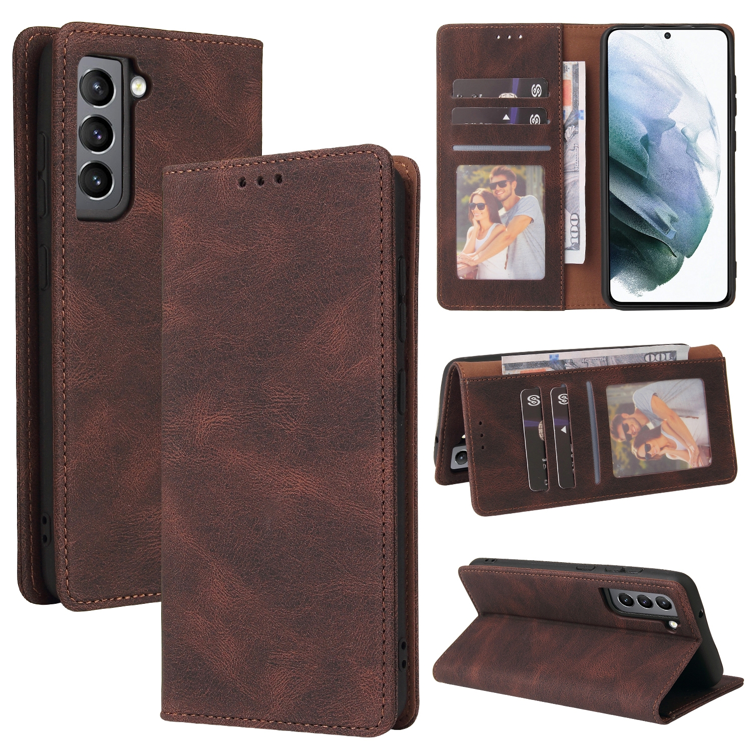 For Samsung Galaxy S21 5G Simple Suction Closure Horizontal Flip Leather Case with Holder & Card Slot & Wallet(Brown) For Samsung Galaxy S21 5G Simple Suction Closure Horizontal Flip Leather Case with Holder & Card Slot & Wallet(Brown)