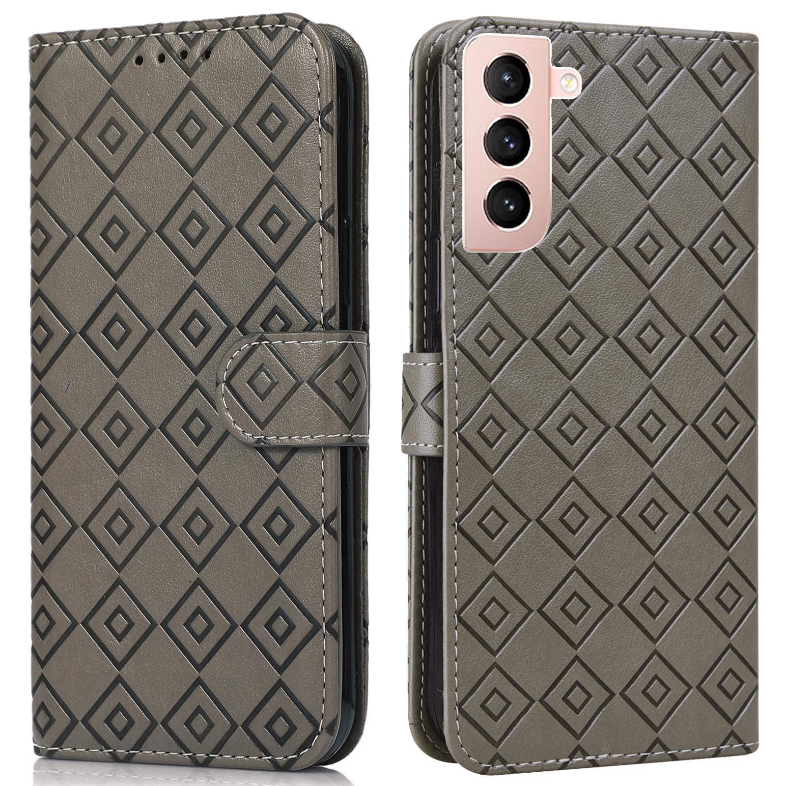 For Samsung Galaxy S21+ 5G Embossed Big Small Concentric Squares Pattern Horizontal Flip Leather Case with Card Slot & Holder & Wallet(Grey) For Samsung Galaxy S21+ 5G Embossed Big Small Concentric Squares Pattern Horizontal Flip Leather Case with Card Slot & Holder & Wallet(Grey)