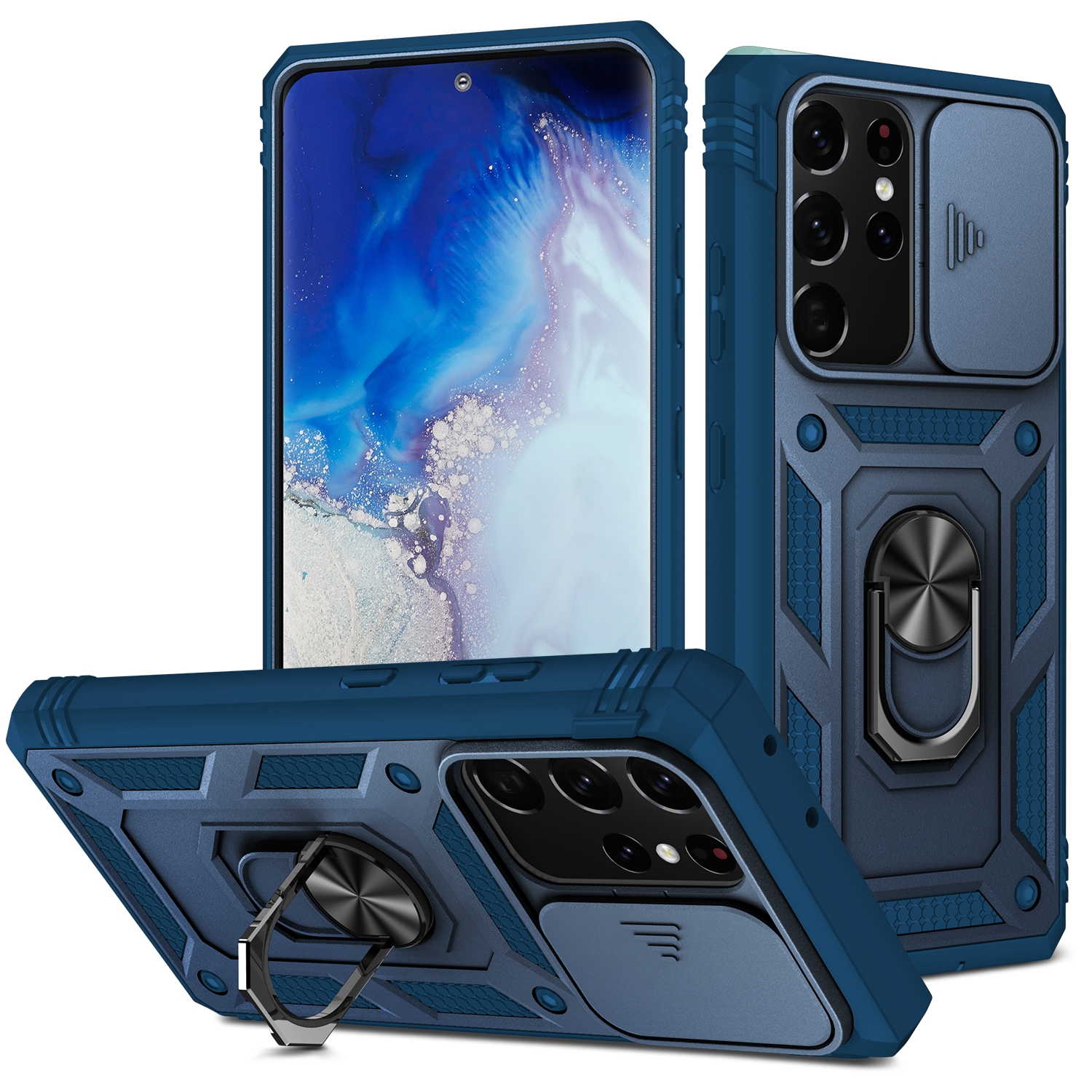 For Samsung Galaxy S21 Ultra 5G Sliding Camera Cover Design TPU + PC Protective Case with 360 Degree Rotating Holder & Card Slot(Blue+Blue) For Samsung Galaxy S21 Ultra 5G Sliding Camera Cover Design TPU + PC Protective Case with 360 Degree Rotating Holder & Card Slot(Blue+Blue)