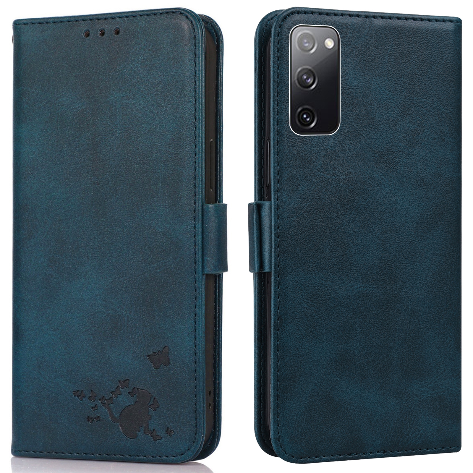 For Samsung Galaxy S20 FE Embossed Cat Butterflies Pattern Horizontal Flip Leather Case with Card Slot & Holder & Wallet(Blue) For Samsung Galaxy S20 FE Embossed Cat Butterflies Pattern Horizontal Flip Leather Case with Card Slot & Holder & Wallet(Blue)