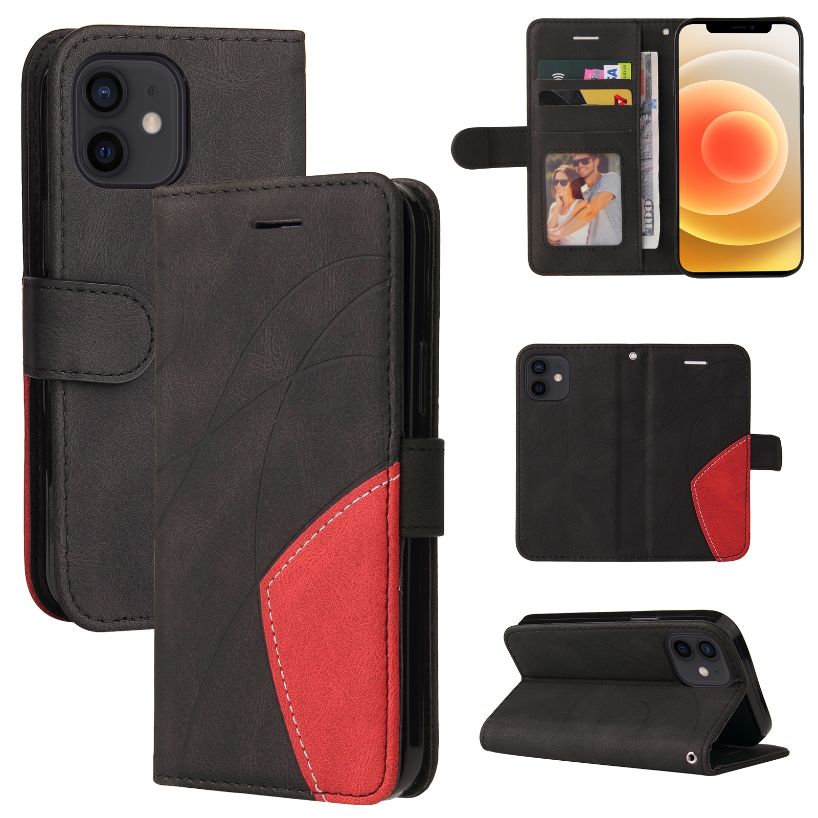 For iPhone 13 mini Dual-color Splicing Horizontal Flip PU Leather Case with Holder & Card Slots & Wallet (Black) For iPhone 13 mini Dual-color Splicing Horizontal Flip PU Leather Case with Holder & Card Slots & Wallet (Black)
