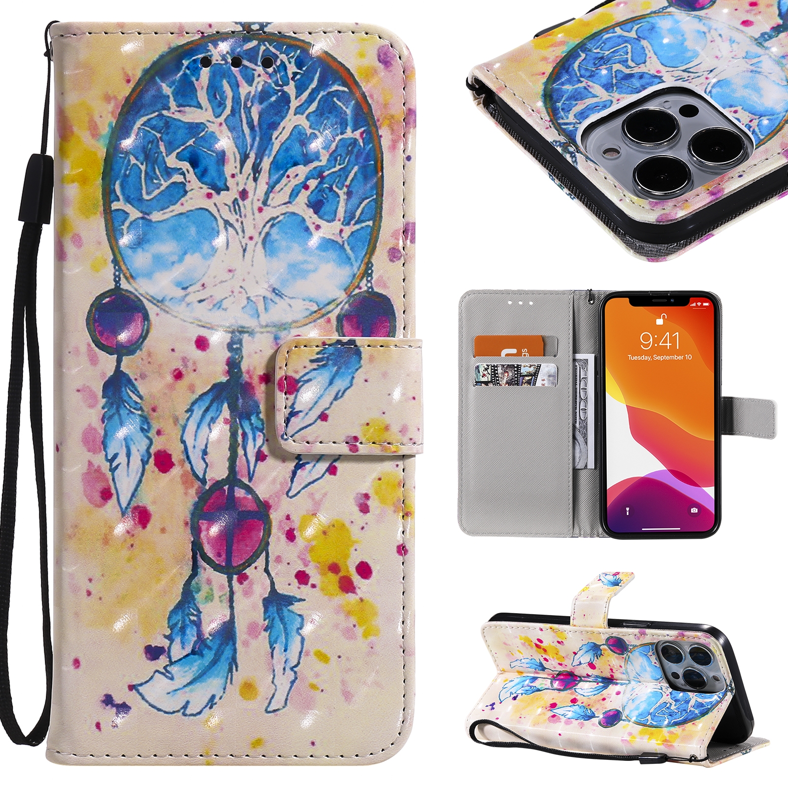 3D Painted Pattern Horizontal Flip Leather Case with Holder & Card Slots & Wallet For iPhone 13 Pro Max(Wind Chimes) 3D Painted Pattern Horizontal Flip Leather Case with Holder & Card Slots & Wallet For iPhone 13 Pro Max(Wind Chimes)