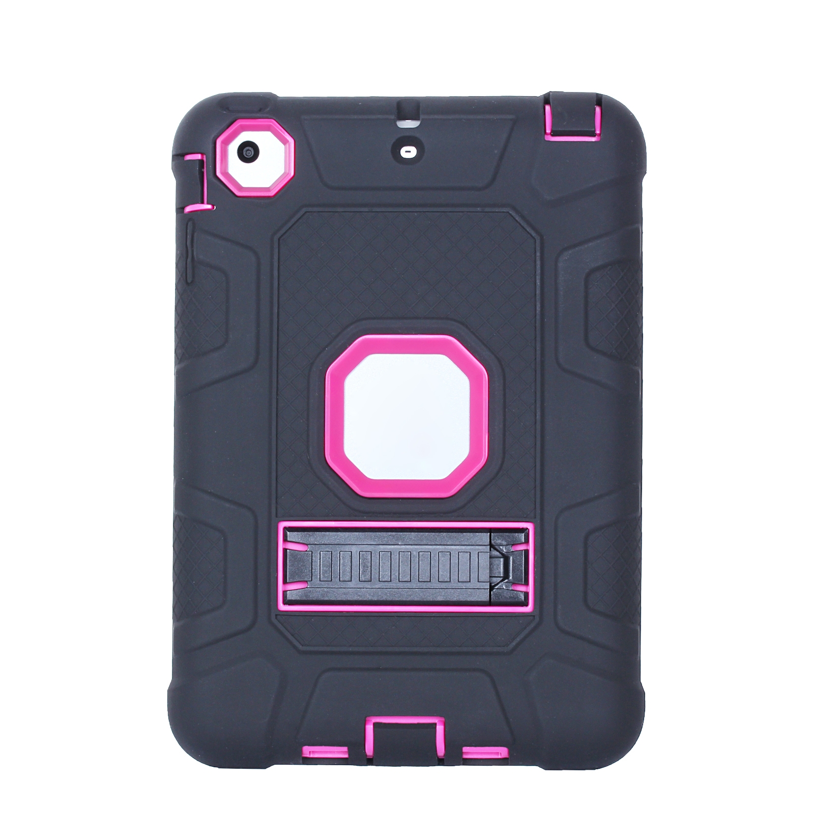 C5 Four Corners Shockproof Silicone + PC Protective Case with Holder For iPad mini 3 / 2 / 1(Black + Rose Red) C5 Four Corners Shockproof Silicone + PC Protective Case with Holder For iPad mini 3 / 2 / 1(Black + Rose Red)