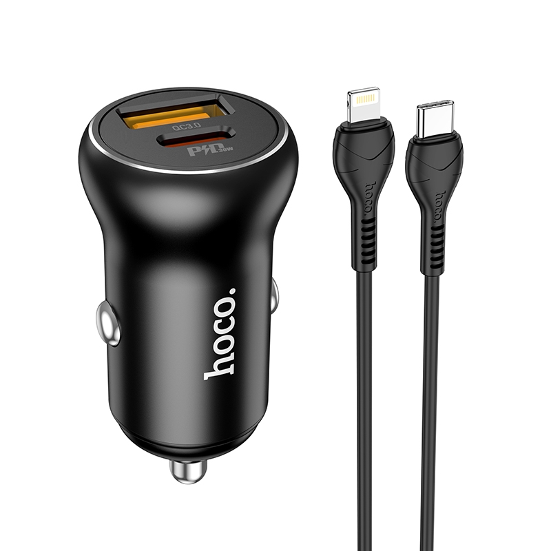 hoco NZ5 PD 30W Type-C / USB-C + QC 3.0 USB Car Charger with Type-C / USB-C to 8 Pin Data Cable(Black) hoco NZ5 PD 30W Type-C / USB-C + QC 3.0 USB Car Charger with Type-C / USB-C to 8 Pin Data Cable(Black)