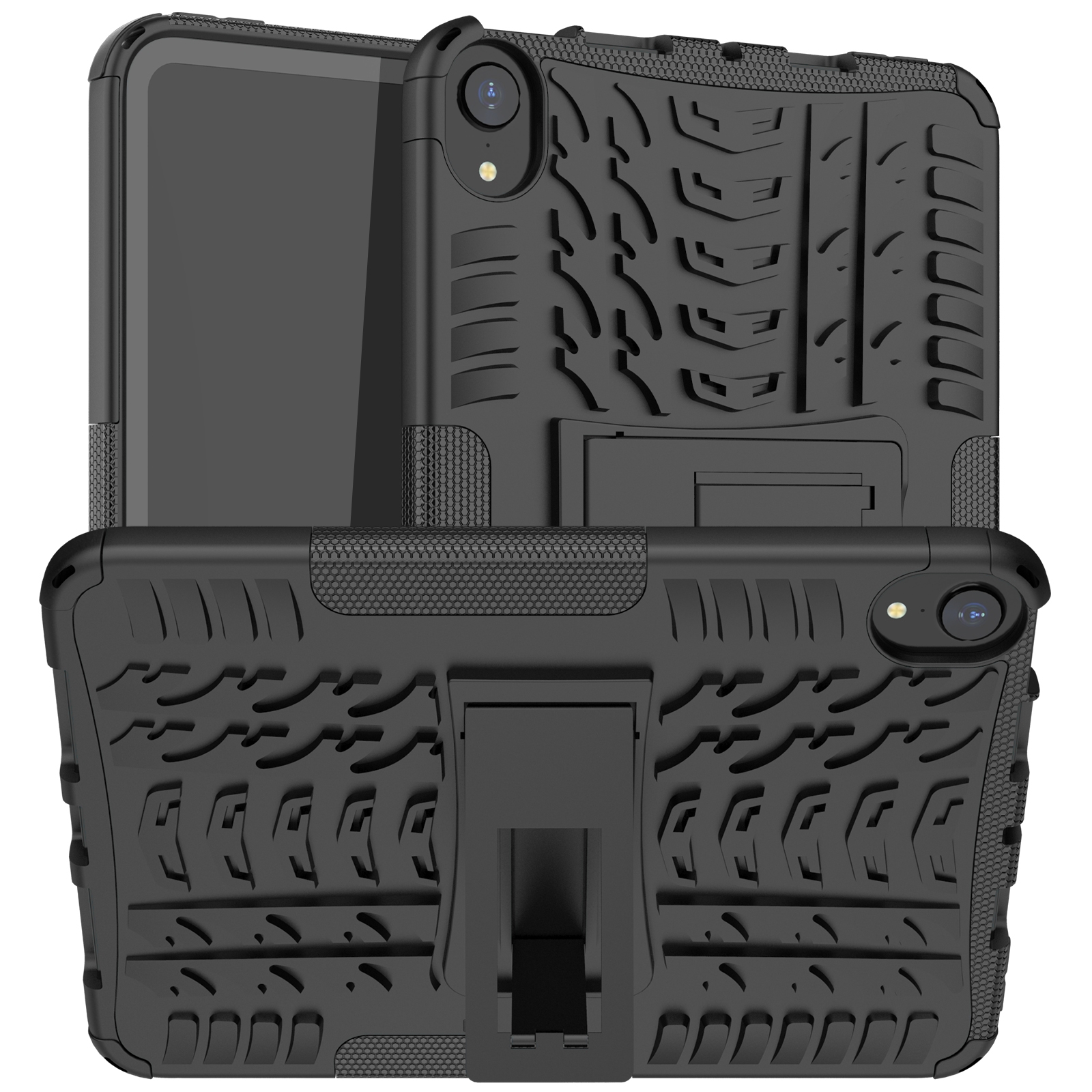 For iPad mini 6 / mini 2024 Tire Texture TPU + PC Shockproof Tablet Case with Holder(Black) For iPad mini 6 / mini 2024 Tire Texture TPU + PC Shockproof Tablet Case with Holder(Black)
