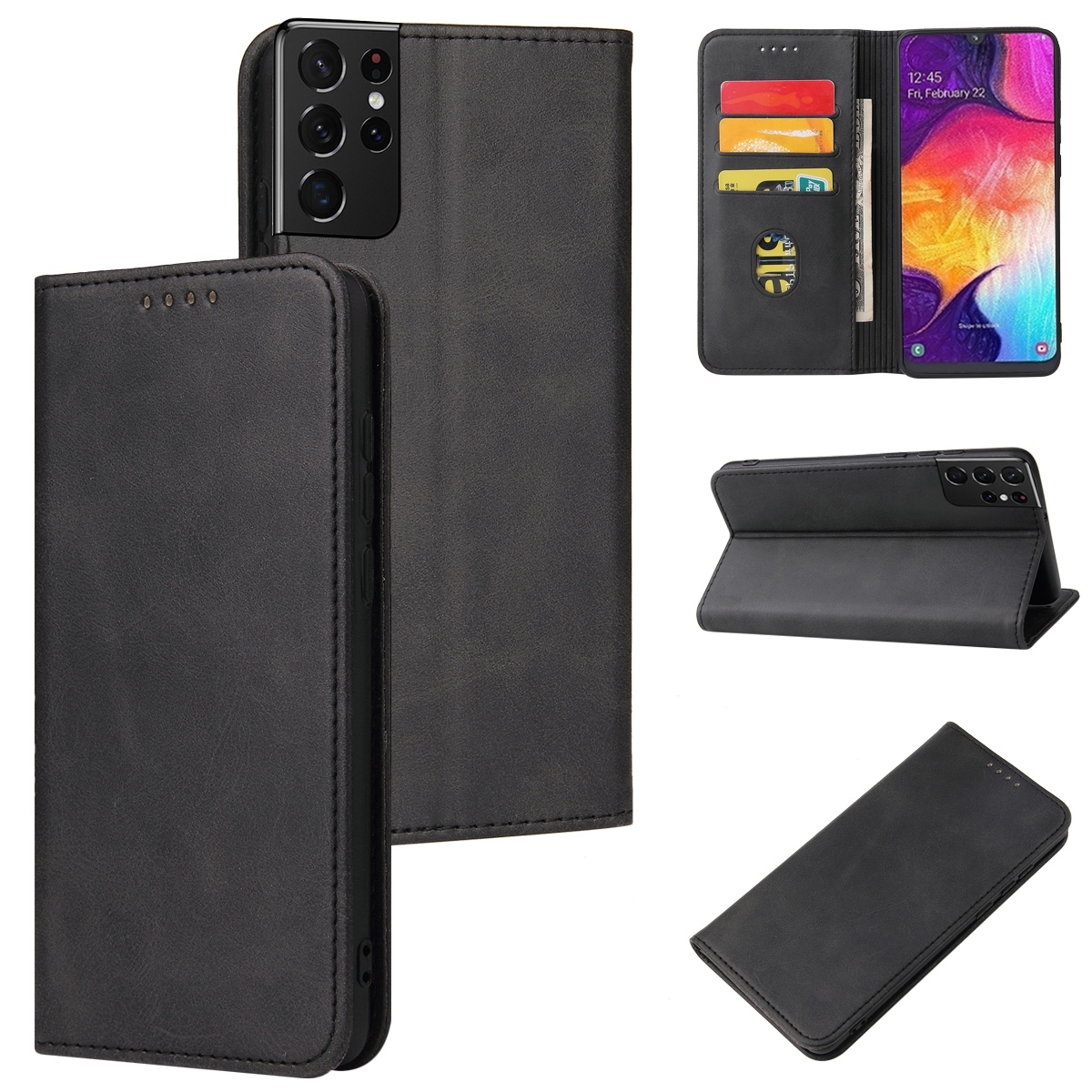 For Samsung Galaxy S21 Ultra 5G Calf Texture Magnetic Horizontal Flip Leather Case with Holder & Card Slots & Wallet(Black) For Samsung Galaxy S21 Ultra 5G Calf Texture Magnetic Horizontal Flip Leather Case with Holder & Card Slots & Wallet(Black)