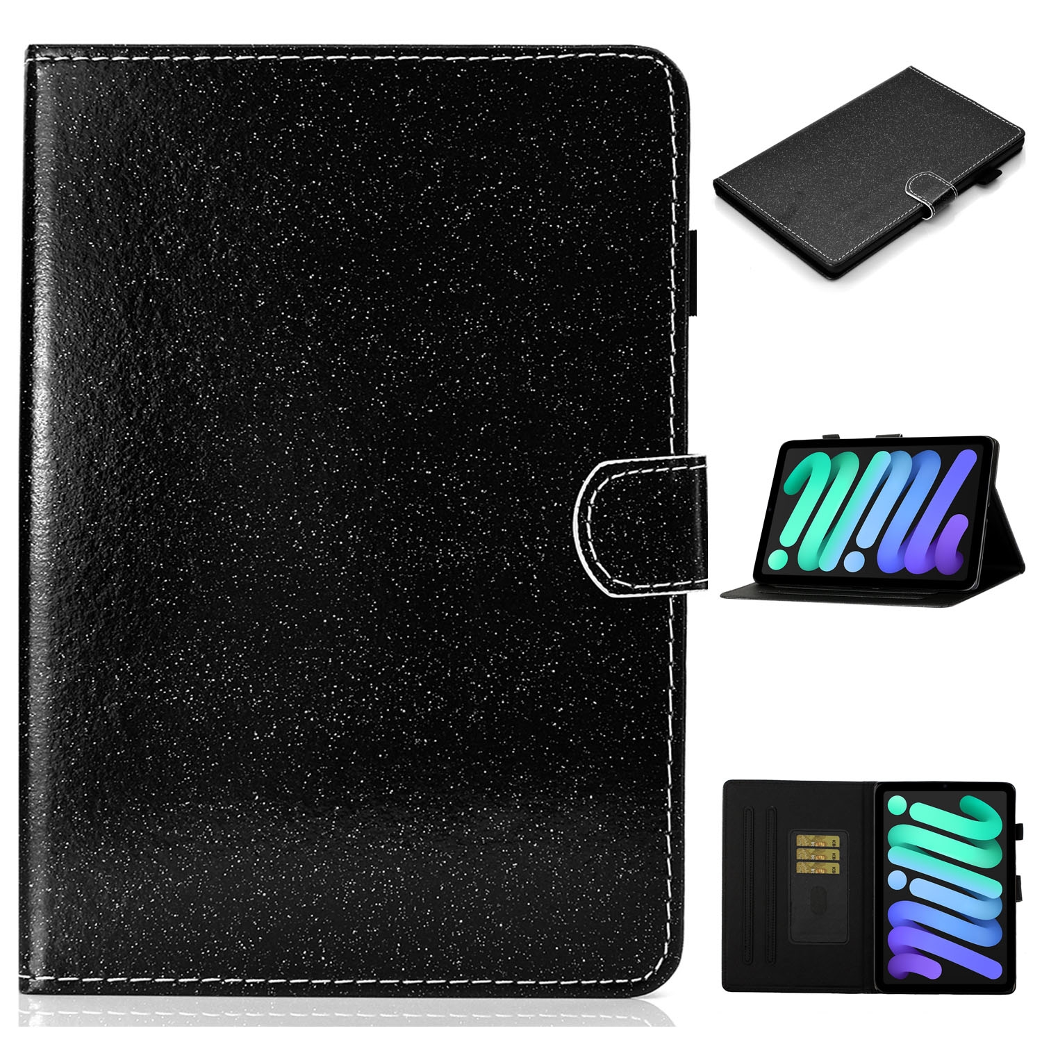 For iPad mini 2024 / mini 6 Glossy Glitter Powder Horizontal Flip Leather Tablet Case with Holder & Card Slot & Sleep / Wake-up Function(Black)