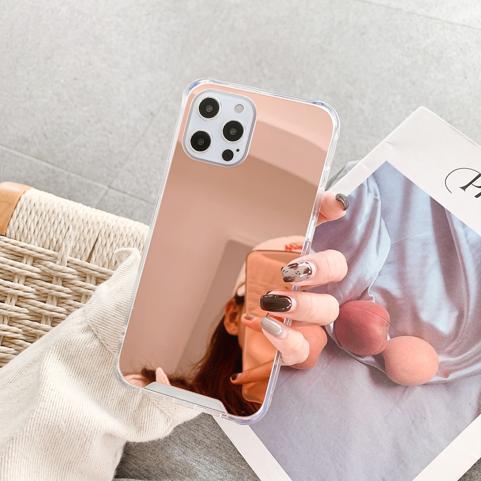 For iPhone 13 mini TPU + Acrylic Four Drop Luxury Plating Mirror Phone Case Cover (Rose Gold) For iPhone 13 mini TPU + Acrylic Four Drop Luxury Plating Mirror Phone Case Cover (Rose Gold)