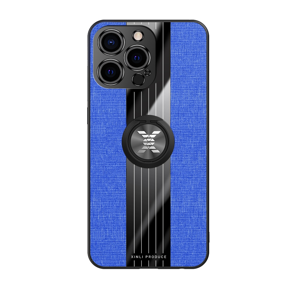 For iPhone 13 Pro XINLI Stitching Cloth Textue Shockproof TPU Protective Case with Ring Holder (Blue) For iPhone 13 Pro XINLI Stitching Cloth Textue Shockproof TPU Protective Case with Ring Holder (Blue)