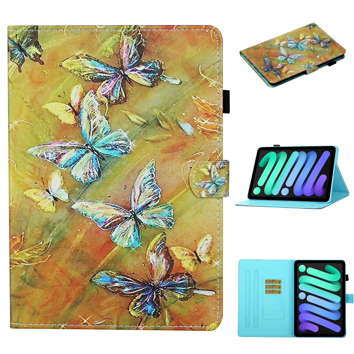 For iPad mini 2024 / mini 6 Coloured Drawing Stitching Horizontal Flip Leather Tablet Case with Holder & Card Slot & Sleep / Wake-up Function(Butterflies)