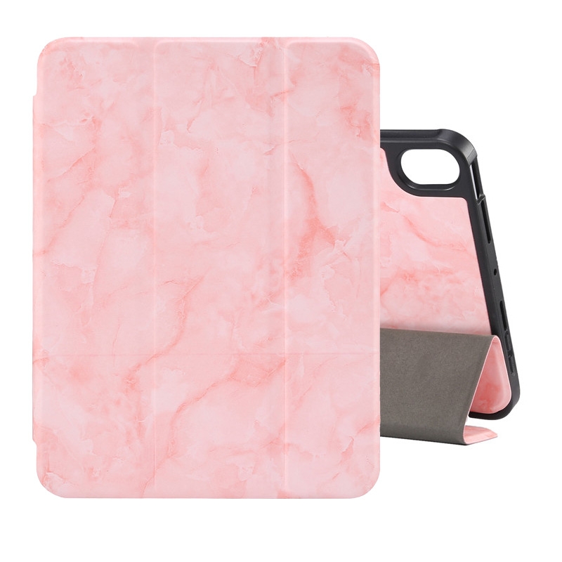 For iPad mini 6 / mini 2024 Marble Texture Smart Leather Tablet Case with 3-Folding Holder & Pen Slot(Pink) For iPad mini 6 / mini 2024 Marble Texture Smart Leather Tablet Case with 3-Folding Holder & Pen Slot(Pink)