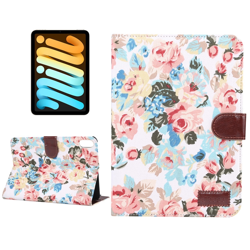 For iPad mini 6 / mini 2024 Flowers Cloth Smart Leather Tablet Case(White) For iPad mini 6 / mini 2024 Flowers Cloth Smart Leather Tablet Case(White)