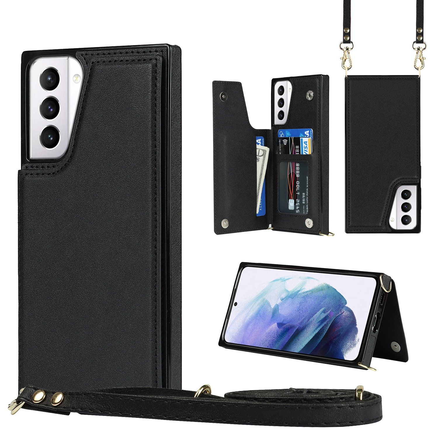 For Samsung Galaxy S21+ 5G Cross-body Square Double Buckle Flip Card Bag TPU+PU Case with Card Slots & Wallet & Photo & Strap(Black) For Samsung Galaxy S21+ 5G Cross-body Square Double Buckle Flip Card Bag TPU+PU Case with Card Slots & Wallet & Photo & Strap(Black)