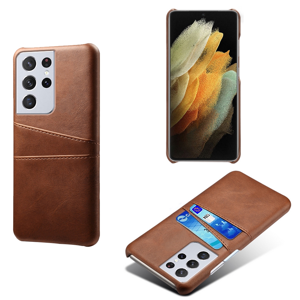 For Samsung Galaxy S21 Ultra 5G Calf Texture PC + PU Leather Back Cover Shockproof Case with Dual Card Slots(Brown) For Samsung Galaxy S21 Ultra 5G Calf Texture PC + PU Leather Back Cover Shockproof Case with Dual Card Slots(Brown)