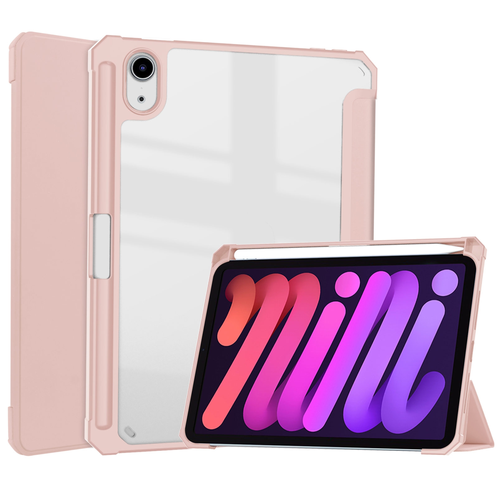 For iPad mini 6 / mini 2024 Tri-folding Acrylic TPU Smart Leather Tablet Case with Holder & Pen Slot(Rose Gold) For iPad mini 6 / mini 2024 Tri-folding Acrylic TPU Smart Leather Tablet Case with Holder & Pen Slot(Rose Gold)
