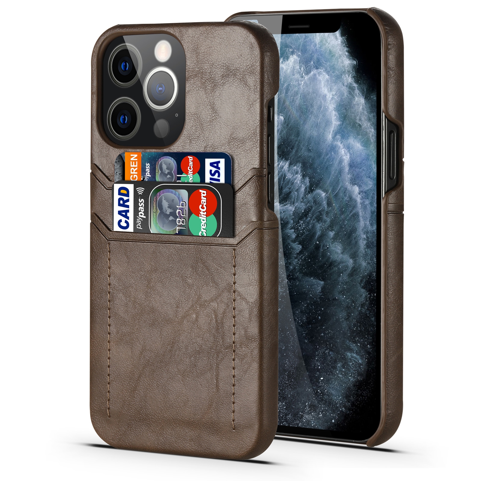 For iPhone 13 mini Calf Texture PU + PC Protective Case with Card Slots (Coffee) For iPhone 13 mini Calf Texture PU + PC Protective Case with Card Slots (Coffee)