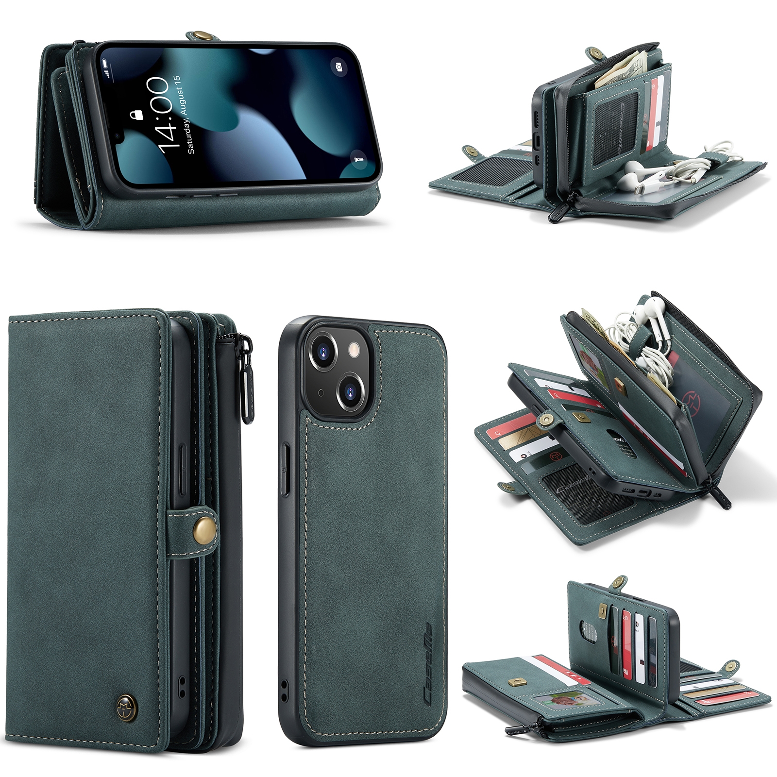 For iPhone 13 mini CaseMe-018 Detachable Multifunctional Horizontal Flip Leather Case with Card Slot & Holder & Zipper Wallet & Photo Frame (Blue) For iPhone 13 mini CaseMe-018 Detachable Multifunctional Horizontal Flip Leather Case with Card Slot & Holder & Zipper Wallet & Photo Frame (Blue)