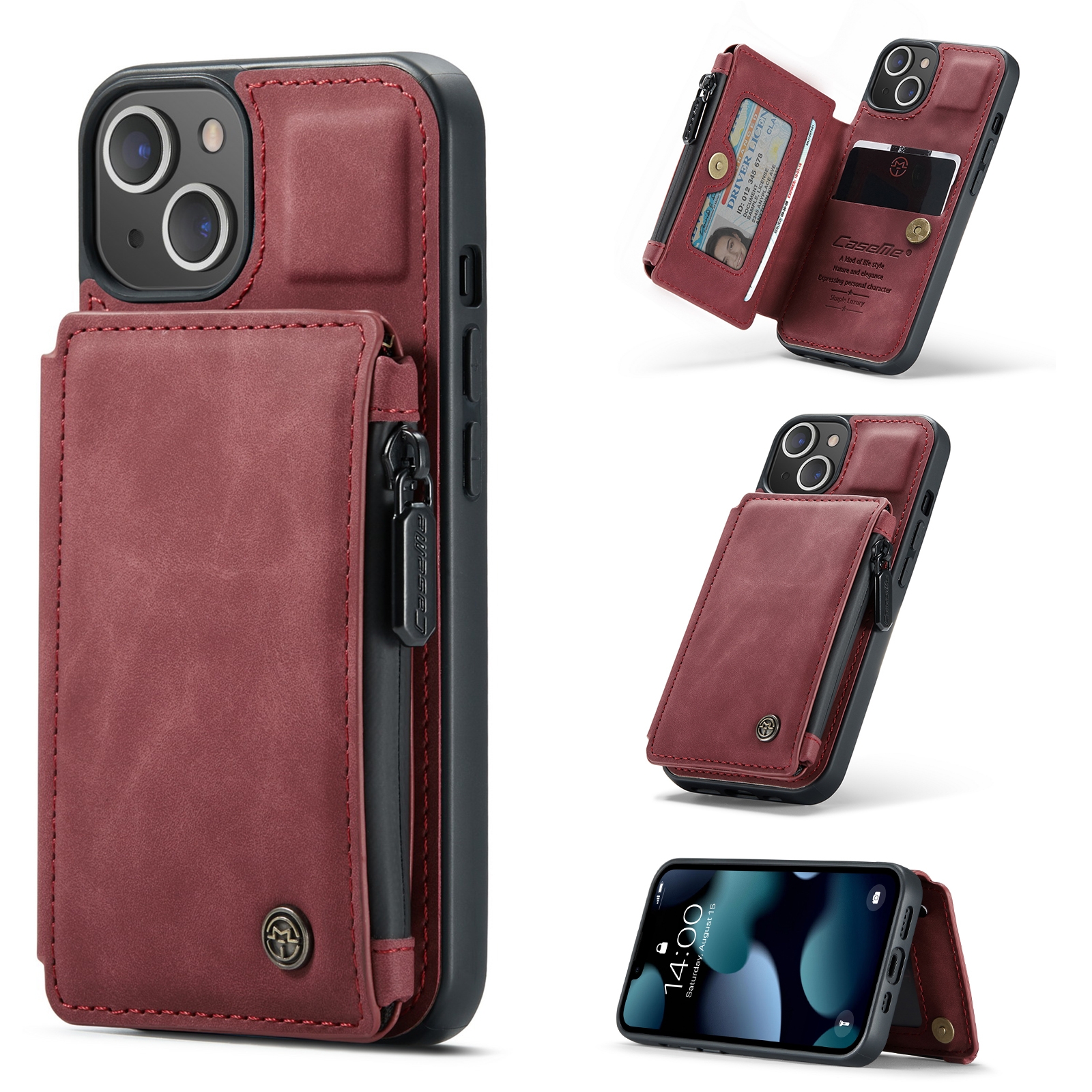For iPhone 13 mini CaseMe C20 Multifunctional PC + TPU Protective Case with Holder & Card Slot & Wallet (Red) For iPhone 13 mini CaseMe C20 Multifunctional PC + TPU Protective Case with Holder & Card Slot & Wallet (Red)